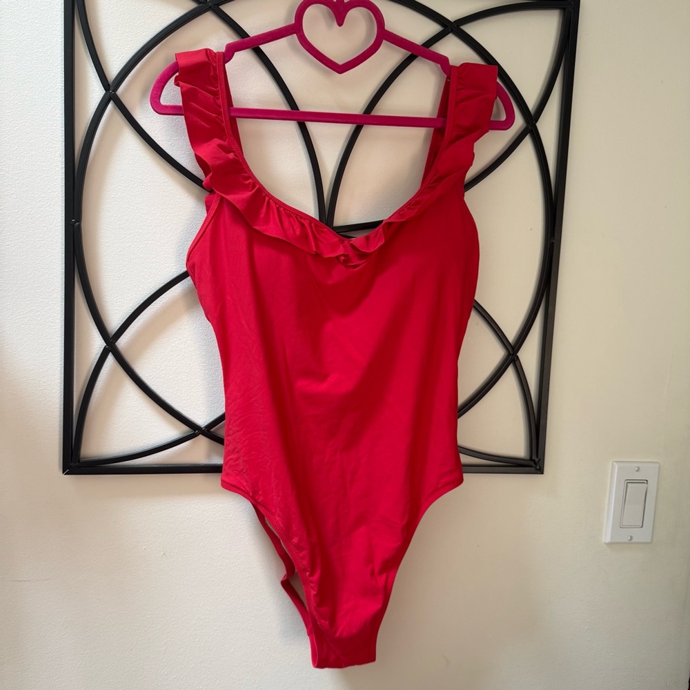 J. Crew Red Ruffled women’s swimsuit